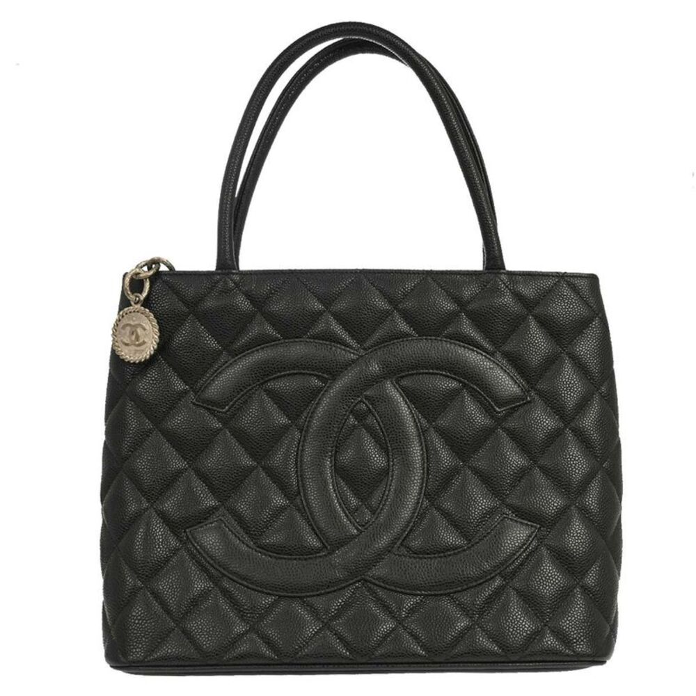 Chanel Medallion Tote Quilted Caviar Black Leather Tote Bag Bag